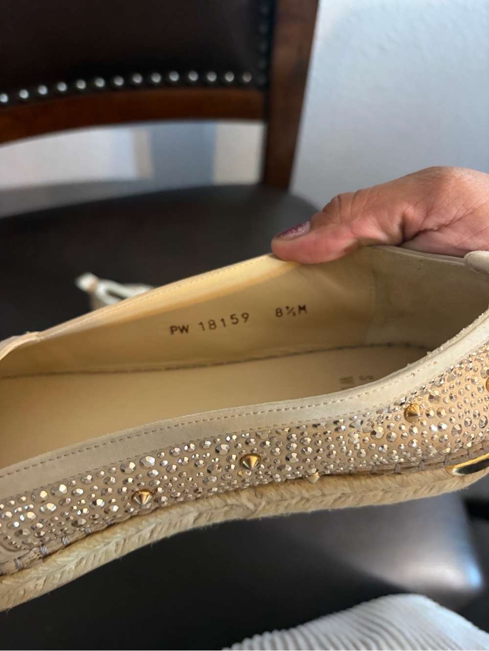Stuart Weitzman Cream Espadrille Slip-Ons with Gold Studs - Picture 5 of 5